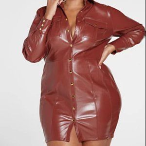 #29/22 NWOT Stephanie Faux Leather Shirt Dress